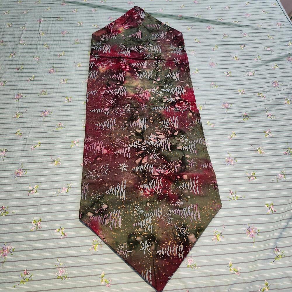 Handmade Batik Table Runner Christmas Trees Holiday Decor Unique Design